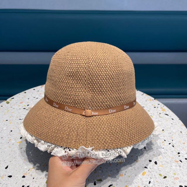 Dior新品女士帽子 迪奧蕾絲花邊針織盆帽 Dior棉麻漁夫帽圓頂防曬女帽  mm1276